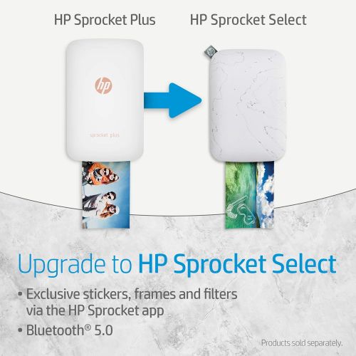 에이치피 HP Sprocket Plus Instant Photo Printer, Print 30% Larger Photos on 2.3x3.4 Sticky-Backed Paper  White (2FR85A)