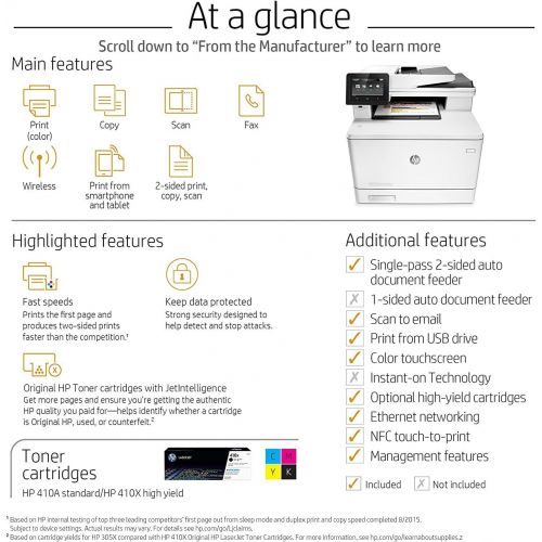 에이치피 HP Laserjet Pro M477fdn Multifunction Color Laser Printer with Built-in Ethernet & Duplex Printing, Amazon Dash Replenishment Ready (CF378A)