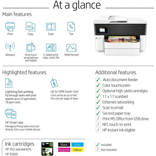 에이치피 HP OfficeJet Pro 7740 Wide Format All-in-One Printer with Wireless & Mobile Printing (G5J38A)