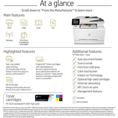 에이치피 HP Laserjet Pro M281fdw All in One Wireless Color Laser Printer, Amazon Dash Replenishment Ready (T6B82A)