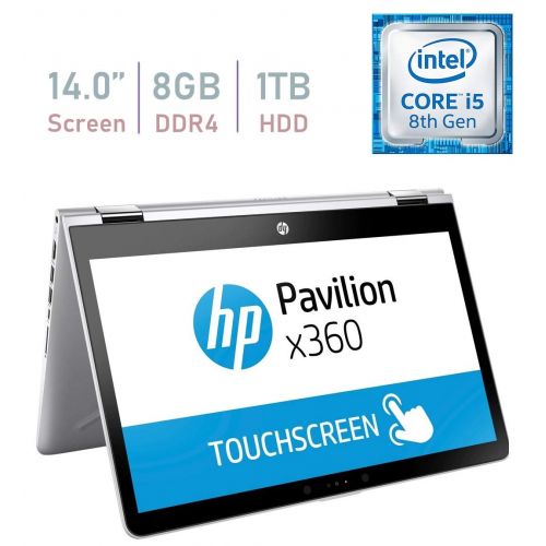 에이치피 HP Pavilion 14-inch x360 HD Touchscreen Convertible 2 in 1 Laptop  Tablet PC, Intel Core i5-8250u up to 3.4GHz, 8GB DDR4 Memory, 1TB Hard Drive, USB 3.1 Type-C, B&O Play, Windows