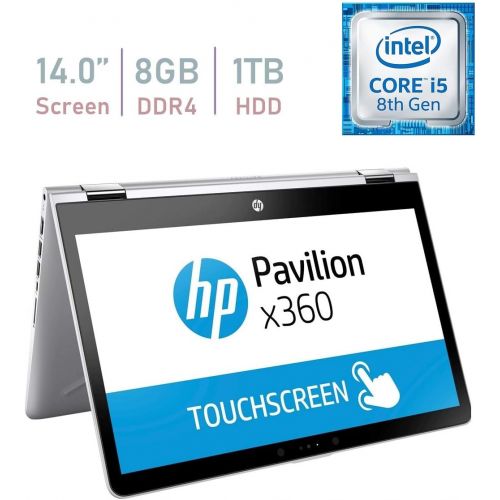 에이치피 HP Pavilion 14-inch x360 HD Touchscreen Convertible 2 in 1 Laptop  Tablet PC, Intel Core i5-8250u up to 3.4GHz, 8GB DDR4 Memory, 1TB Hard Drive, USB 3.1 Type-C, B&O Play, Windows