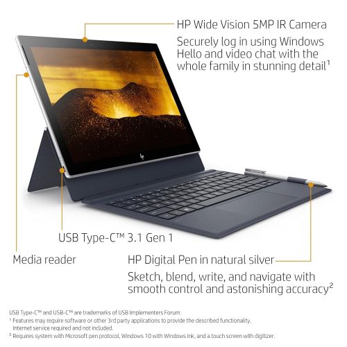 에이치피 HP Envy x2 12-inch Detachable Laptop with Stylus Pen and 4G LTE, Qualcomm Snapdragon 835 Processor, 4 GB RAM, 128 GB Flash Storage, Windows 10 (12-e091ms, SilverBlue)