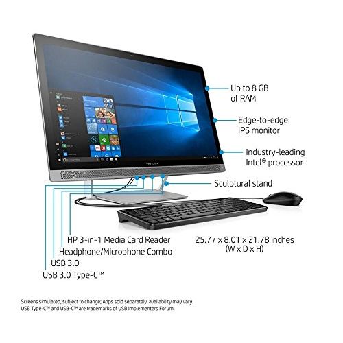 에이치피 HP Newest Pavilion All-in-One 27 inch Full HD Flagship Premium Desktop | Intel Core i5-6400T Quad-Core | 8GB RAM | 1TB HDD | DVD +-RW | B&O Audio | Webcam | Windows 10 | USB Keybo