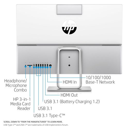 에이치피 HP Pavilion 24-inch All-in-One Computer, Intel Core i7-7700T Quad-Core, 8GB RAM, 1TB Hard Drive, 16GB Intel Optane, Windows 10 (24-x030, White)