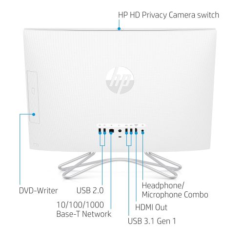 에이치피 HP 22-inch All-in-One Computer, Intel Core i3-8130U, 4GB RAM, 1TB Hard Drive, Windows 10 (22-c0030, White)