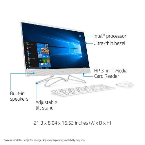 에이치피 HP 22 All-in-One 21.5 Full HD IPS Business Desktop, Intel Quad-Core Pentium Silver J5005 up to 2.8GHz 8GB DDR4 1TB HDD DVD-Writer USB 3.1 HDMI 802.11ac Bluetooth 4.2 USB Keybo