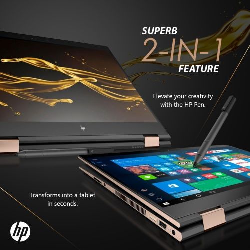 에이치피 HP Spectre x360-15t Quad Core(8th Gen Intel i7-8705G, 1 TB PCIe NVMe SSD, 16GB RAM, 4GB Radeon RX Vega, 4K IPS micro-edge Touchscreen Corning Gorilla)Bang & Olufsen 15.6 2-in-1 Dar