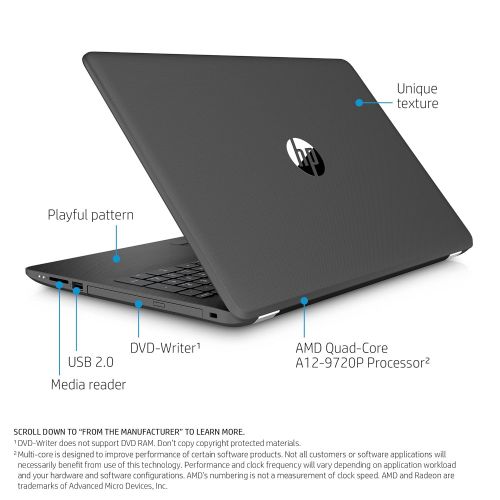 에이치피 HP 15-inch Laptop, AMD Quad-Core A12-9720P, 8GB RAM, 1TB hard drive, Windows 10 (15-bw040nr, Gray)