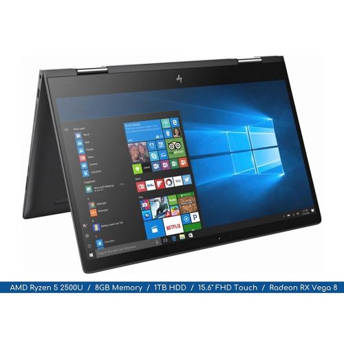 에이치피 2018 HP Envy x360 15.6 FHD MultiTouch Display Micro-edge 2-in-1 Flagship Notebook 4-Core AMD Ryzen 5 2500U Up to 3.6Ghz, 8GB DDR4, 1TB HDD, Webcam, Backlit Keyboard, Radeon Vega, W