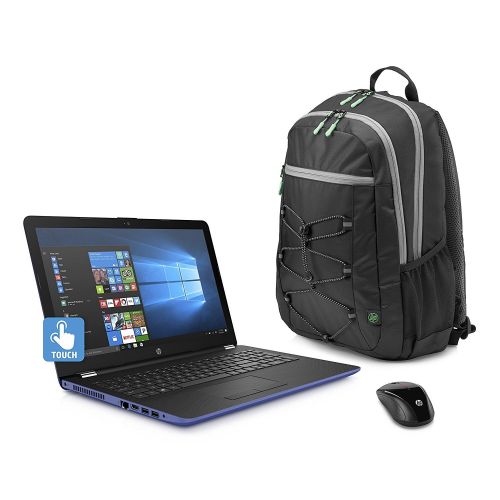 에이치피 2018 HP Marine Blue Laptop Bundle, 15.6 HD Touchsceen AMD Quad-Core A12-9720P APU 3.6 GHz 8GB RAM 1TB HDD Radeon R7 DVD Windows 10, Wireless Mouse and Backpack