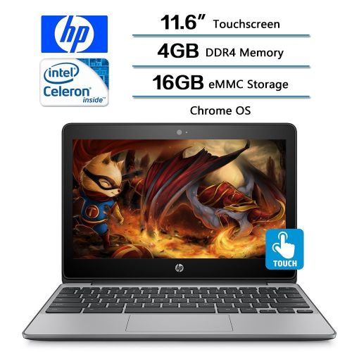 에이치피 2018 Flagship HP 11.6 HD IPS WLED-backlit Touchscreen Chromebook - Intel Celeron N3060, 4GB DDR3, 16GB eMMC, 802.11ac, HDMI, HD Webcam, Bluetooth, 1 microSD media card reader, USB
