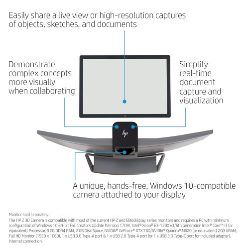 에이치피 HP Z 3D Camera with SLAM Fusion Scanning, Compatible with Most Current HP Z and EliteDisplay Series Monitors and Windows 10 PCs