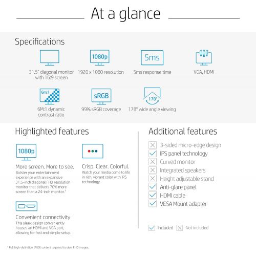 에이치피 HP 2UD96AA#ABA 32-inch FHD IPS Monitor with Tilt Adjustment and Anti-Glare Panel (32s, BlackSilver)