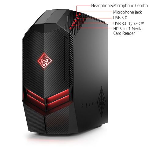 에이치피 HP OMEN 880 Gaming Desktop Computer - 8th Gen Intel Core i7-8700K Processor up to 4.70 GHz, 64GB DDR4 RAM, 512GB SSD + 2TB HDD, NVIDIA GeForce GTX 1080Ti 11GB GDDR5X, Windows 10, B