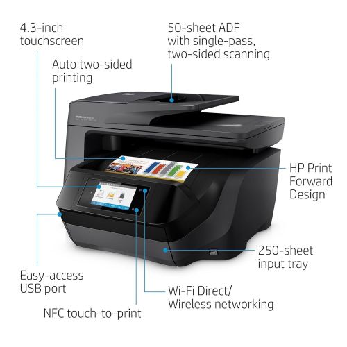 에이치피 HP OfficeJet Pro 8720 All-in-One Wireless Printer with Mobile Printing, HP Instant Ink & Amazon Dash Replenishment ready - Black (M9L74A) (Certified Refurbished)