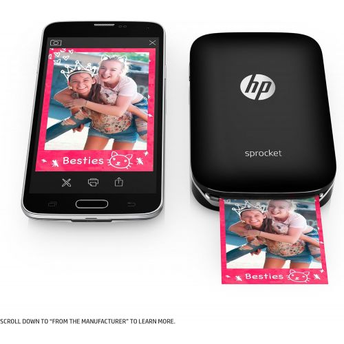  [아마존베스트]HP Sprocket Portable Photo Printer, Print Social Media Photos on 2x3 Sticky-Backed Paper - Black (X7N08A)