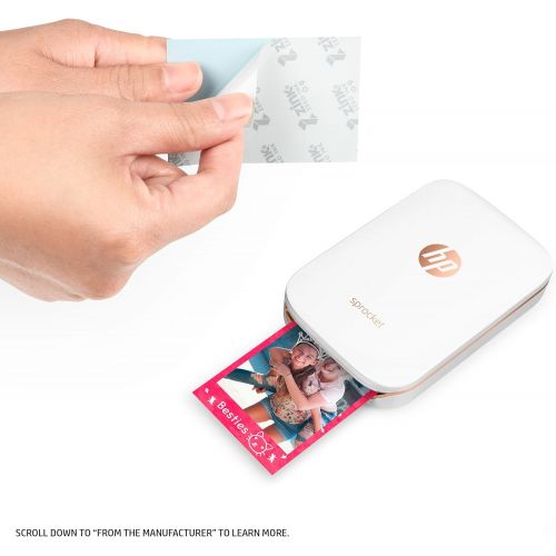  [아마존베스트]HP Sprocket Portable Photo Printer, X7N07A, Print Social Media Photos on 2x3 Sticky-Backed Paper - White