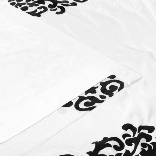  HPD Half Price Drapes PTFFLK-C36A-108 Castle Flocked Faux Silk Curtain, White & Black, 50 x 108