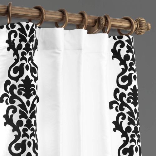  HPD Half Price Drapes PTFFLK-C36A-108 Castle Flocked Faux Silk Curtain, White & Black, 50 x 108