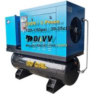 208-230V 3-Phase Total Rotary Screw Air Compressor With ASME Tank & Refrigerated Dryer - 10HP/7.5KW - 40CFM/125PSI - 80 Gallon ASME Tank Industrial Air Compressed System Base Mounted Pack7-TA-B