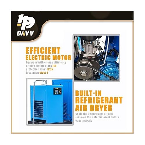 208-230V 3-Phase Total Rotary Screw Air Compressor With ASME Tank & Refrigerated Dryer - 10HP/7.5KW - 40CFM/125PSI - 80 Gallon ASME Tank Industrial Air Compressed System Base Mounted Pack7-TA-B