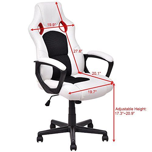  HPW High Back Executive Racing Style Computer Desk Home Office Living Room Gaming Chair Ergonomic Solid Construction Adjustable Seat Height 360 Degree Swivel Wheel 264LBS Weight Capaci