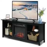 HPW Black TV Stand Entertainment Media Console Center 1400W 18 Electric Fireplace Mantel Insert Realistic Flame Effect 3 Levels Flame Brightness Operates with Or Without Heat Holds TVs