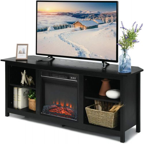  HPW Black TV Stand Entertainment Media Console Center 1400W 18 Electric Fireplace Mantel Insert Realistic Flame Effect 3 Levels Flame Brightness Operates with Or Without Heat Holds TVs