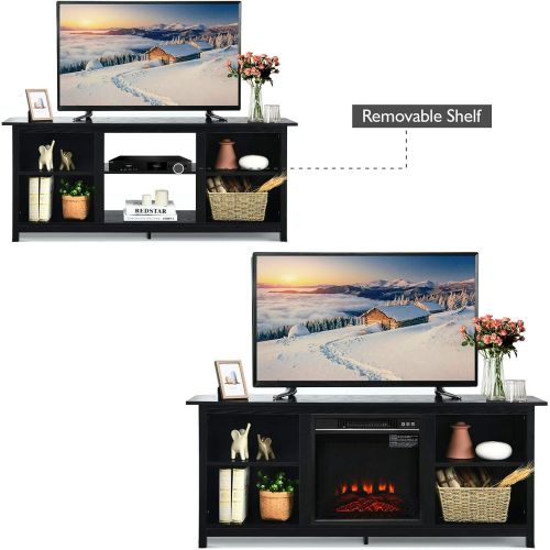  HPW Black TV Stand Entertainment Media Console Center 1400W 18 Electric Fireplace Mantel Insert Realistic Flame Effect 3 Levels Flame Brightness Operates with Or Without Heat Holds TVs