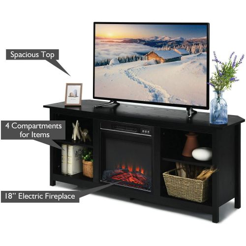  HPW Black TV Stand Entertainment Media Console Center 1400W 18 Electric Fireplace Mantel Insert Realistic Flame Effect 3 Levels Flame Brightness Operates with Or Without Heat Holds TVs