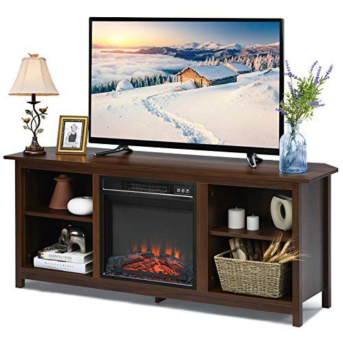  HPW TV Stand Entertainment Media Console Center with 1400W 18 Electric Fireplace Mantel Insert Realistic Flame Effect 3 Levels Flame Brightness Operates with Or Without Heat Holds TVs