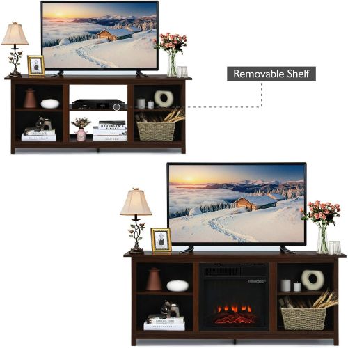  HPW TV Stand Entertainment Media Console Center with 1400W 18 Electric Fireplace Mantel Insert Realistic Flame Effect 3 Levels Flame Brightness Operates with Or Without Heat Holds TVs