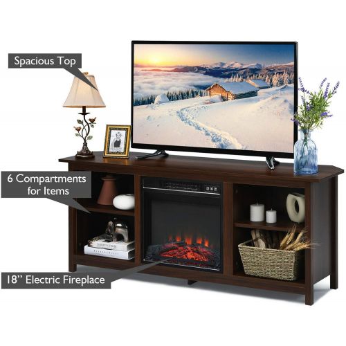  HPW TV Stand Entertainment Media Console Center with 1400W 18 Electric Fireplace Mantel Insert Realistic Flame Effect 3 Levels Flame Brightness Operates with Or Without Heat Holds TVs