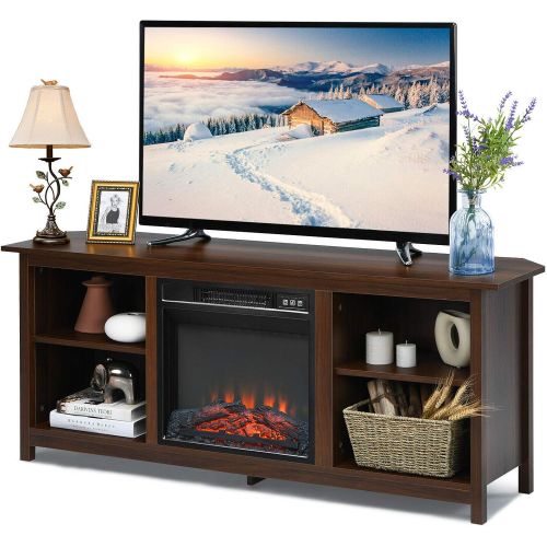  HPW TV Stand Entertainment Media Console Center with 1400W 18 Electric Fireplace Mantel Insert Realistic Flame Effect 3 Levels Flame Brightness Operates with Or Without Heat Holds TVs