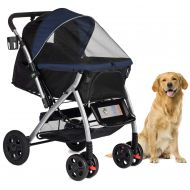 HPZ Pet Rover Premium Heavy Duty Dog/Cat/Pet Stroller Travel Carriage with Convertible Compartment/Zipperless Entry/Reversible Handlebar/Pump-Free Rubber Tires for Small, Medium, L