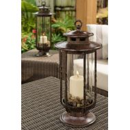 HPotterMarketplace Decorative Hurricane Lantern, Glass Candle Holder, Cast Iron, Rustic, Indoor & Outdoor Lighting, H Potter, Pool, Patio, Deck, Decor, Small