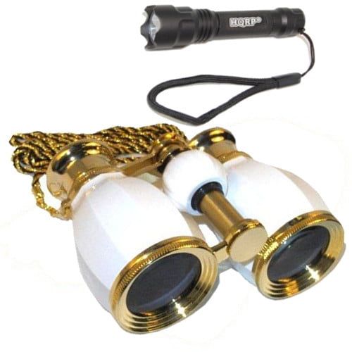  HQRP 4x30 White pearl Opera Glass Binocular 4x Extra High Magnification + Compact Ultra Bright Flashlight by HQRP