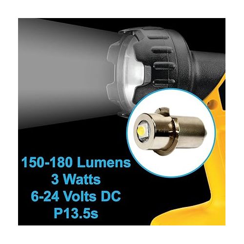  HQRP High Power Upgrade Bulb 3W LED 180LM 6-24V Compatible with Dewalt: DW908 / DW919 / DW906 / DW918 / DW904 / DW902 / DW904 / DW9043 / DW9083 / DW9063 / DW9023