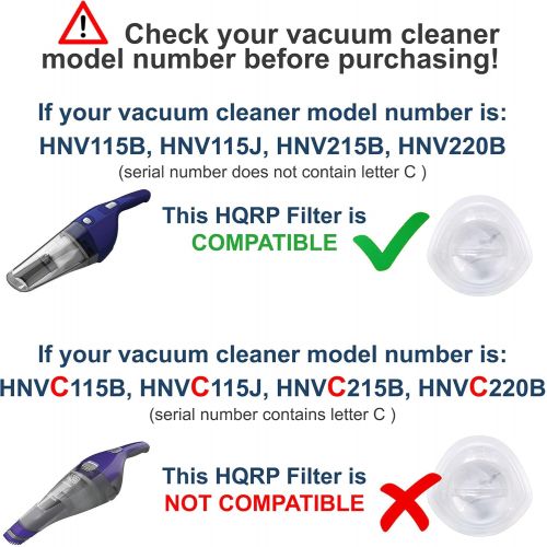  HQRP 2-Pack Filter compatible with Black+Decker HNV115B, HNV115J, HNV215B, HNV220B Series Hand Vac Vacuum Cleaners, EVF100 Replacement