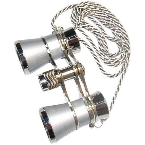  [아마존베스트]3 x 25 Opera Glasses w/Crystal Clear Optic (CCO) Platinum with Silver Trim w/Necklace Chain by HQRP