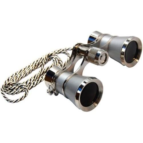  [아마존베스트]HQRP 3 x 25 Opera Glasses Binocular w/Crystal Clear Optic (CCO) Platinum Pearl with Silver Necklace Chain