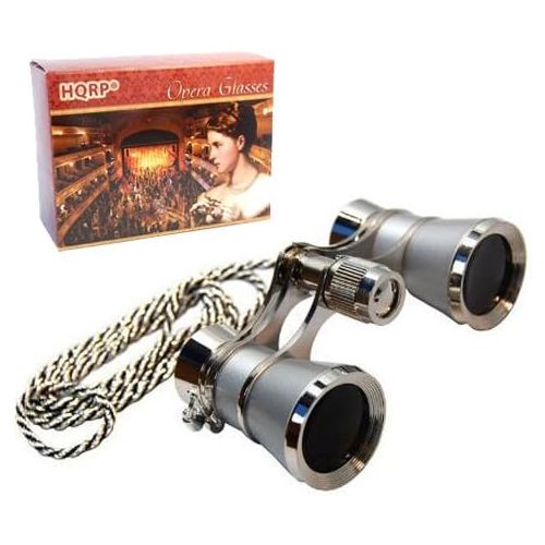  [아마존베스트]HQRP 3 x 25 Opera Glasses Binocular w/Crystal Clear Optic (CCO) Platinum Pearl with Silver Necklace Chain