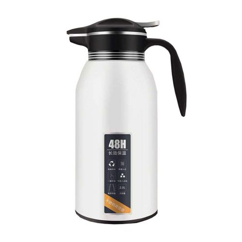  HQSB Isolierkanne, 2L Edelstahl-Doppelwand-Vakuumkrug Thermoskanne Isolierung Topf-Haushalt Fuer Saft/Milch/Tee/Kaffee (Farbe : Weiss)