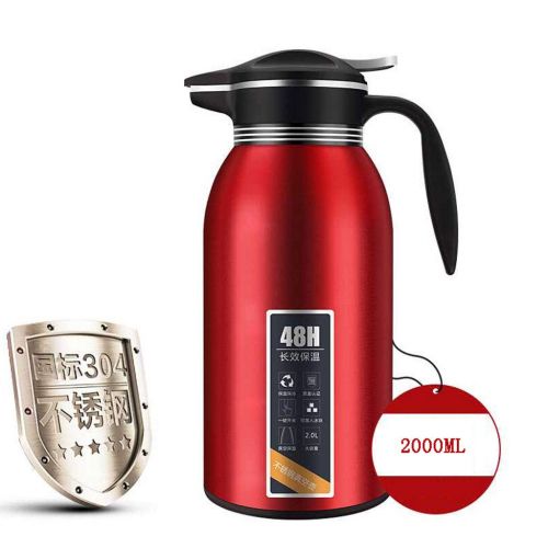  HQSB Isolierkanne, 2L Edelstahl-Doppelwand-Vakuumkrug Thermoskanne Isolierung Topf-Haushalt Fuer Saft/Milch/Tee/Kaffee (Farbe : Red)