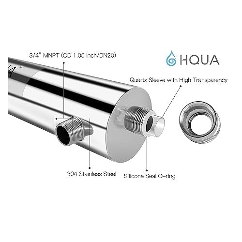  HQUA-TWS-12 Ultraviolet Water Purifier Filter for Whole House Water Purification,12GPM 120V, 1 Extra UV Lamp + 1 Extra Quartz Sleeve