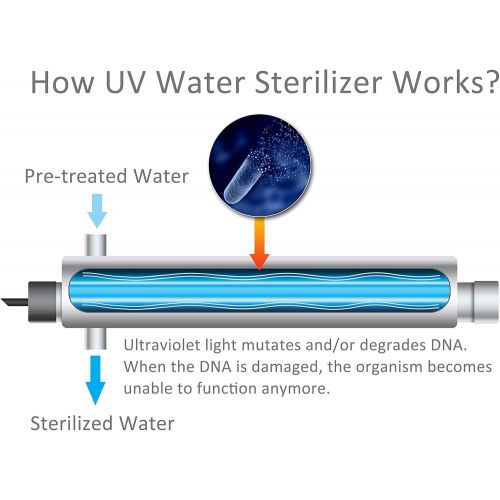  HQUA-TWS-12 Ultraviolet Water Purifier Sterilizer Filter for Whole House Water Purification,12GPM 120V, 1 Extra UV Lamp + 1 Extra Quartz Sleeve