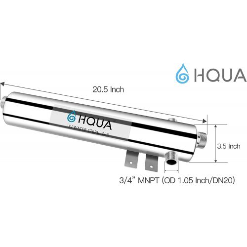  HQUA-TWS-12 Ultraviolet Water Purifier Sterilizer Filter for Whole House Water Purification,12GPM 120V, 1 Extra UV Lamp + 1 Extra Quartz Sleeve