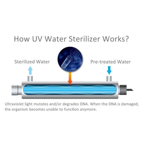  HQUA-OWS-6 Ultraviolet Water Purifier Sterilizer Filter for Kitchen Water Purification,6GPM 110V 25W Model HQUA-UV-6GPM + 1 Extra UV Tube