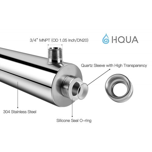  HQUA-OWS-12 Ultraviolet Water Purifier Sterilizer Filter for Whole House 12GPM 110V 40W Model HQUA-UV-12GPM + 1 Extra UV Tube